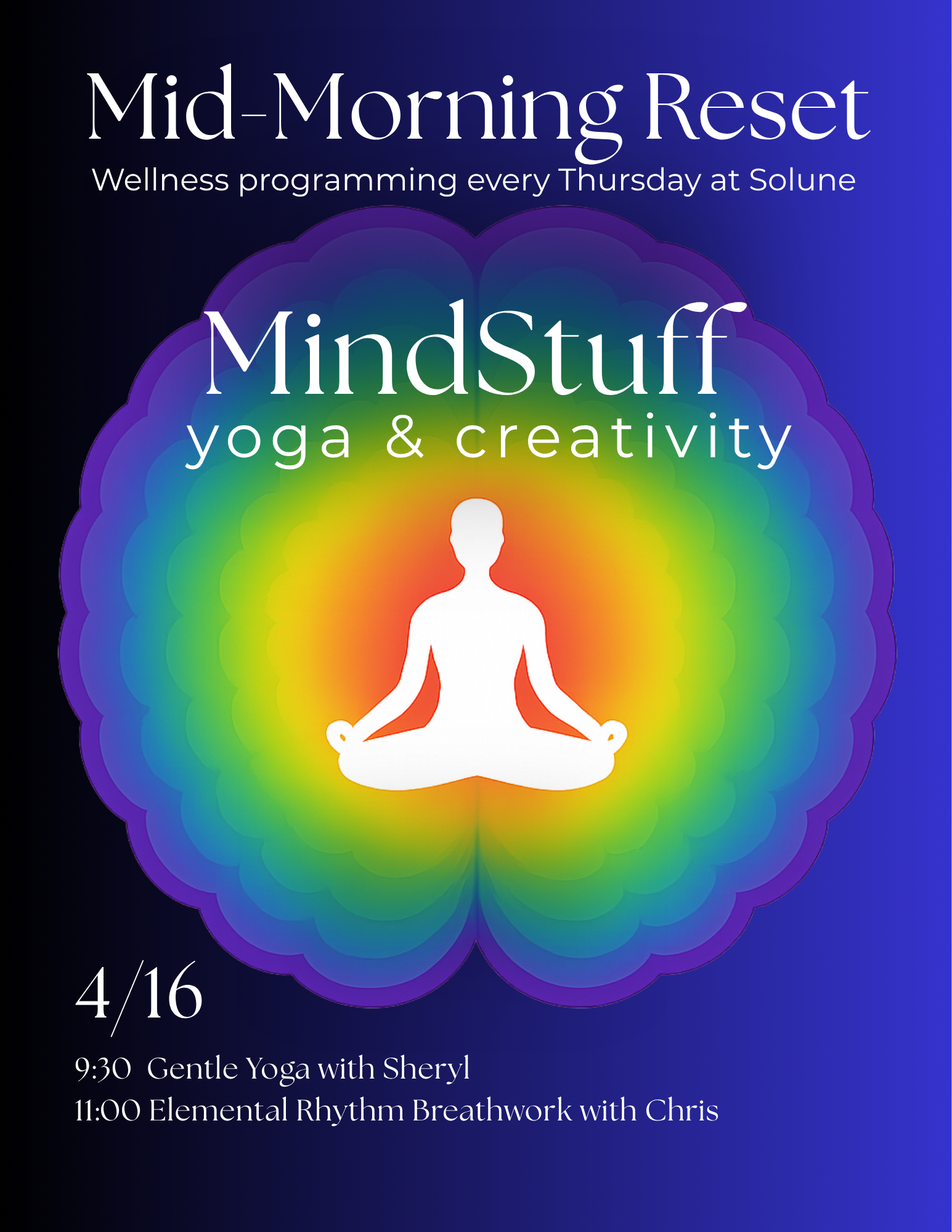 Our first gathering is hosted by Mindstuff Yoga & Creativity, beginning with a grounding yoga flow led by Sheryl, followed by a breathwork session with Chris to help release tension and open up the breath.